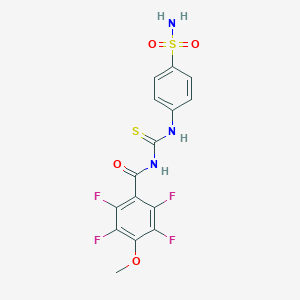 molecular formula C15H11F4N3O4S2 B262544 2,3,5,6-tetrafluoro-4-methoxy-N-[(4-sulfamoylphenyl)carbamothioyl]benzamide 