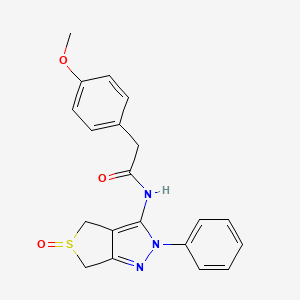 molecular formula C20H19N3O3S B2625458 2-(4-methoxyphenyl)-N-(5-oxido-2-phenyl-4,6-dihydro-2H-thieno[3,4-c]pyrazol-3-yl)acetamide CAS No. 1009517-61-6