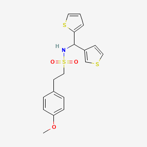 molecular formula C18H19NO3S3 B2625465 2-(4-甲氧基苯基)-N-(噻吩-2-基(噻吩-3-基)甲基)乙磺酰胺 CAS No. 2034333-65-6