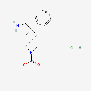 molecular formula C18H27ClN2O2 B2625470 tert-Butyl 6-(aminomethyl)-6-phenyl-2-azaspiro[3.3]heptane-2-carboxylate hydrochloride CAS No. 2241128-81-2