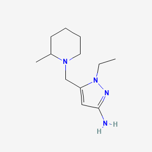 molecular formula C12H22N4 B2625471 1-ethyl-5-[(2-methylpiperidin-1-yl)methyl]-1H-pyrazol-3-amine CAS No. 1856045-91-4
