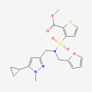 molecular formula C19H21N3O5S2 B2625474 methyl 3-(N-((5-cyclopropyl-1-methyl-1H-pyrazol-3-yl)methyl)-N-(furan-2-ylmethyl)sulfamoyl)thiophene-2-carboxylate CAS No. 1795442-87-3