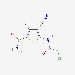 molecular formula C9H8ClN3O2S B2625478 5-[(Chloroacetyl)amino]-4-cyano-3-methylthiophene-2-carboxamide CAS No. 908518-23-0