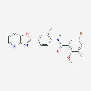 molecular formula C22H18BrN3O3 B262548 5-bromo-2-methoxy-3-methyl-N-(2-methyl-4-[1,3]oxazolo[4,5-b]pyridin-2-ylphenyl)benzamide 