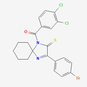 molecular formula C21H17BrCl2N2OS B2625484 3-(4-Bromophenyl)-1-(3,4-dichlorobenzoyl)-1,4-diazaspiro[4.5]dec-3-ene-2-thione CAS No. 899918-69-5