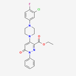 molecular formula C23H22ClFN4O3 B2625493 Ethyl 4-(4-(3-chloro-4-fluorophenyl)piperazin-1-yl)-6-oxo-1-phenyl-1,6-dihydropyridazine-3-carboxylate CAS No. 922037-70-5