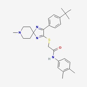 molecular formula C28H36N4OS B2625494 2-((3-(4-(tert-butyl)phenyl)-8-methyl-1,4,8-triazaspiro[4.5]deca-1,3-dien-2-yl)thio)-N-(3,4-dimethylphenyl)acetamide CAS No. 1223817-59-1