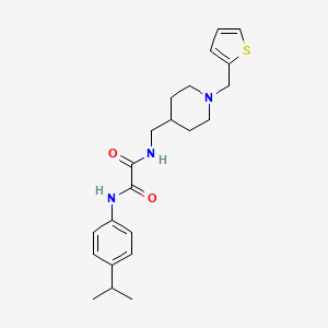 molecular formula C22H29N3O2S B2625496 N1-(4-isopropylphenyl)-N2-((1-(thiophen-2-ylmethyl)piperidin-4-yl)methyl)oxalamide CAS No. 953206-73-0