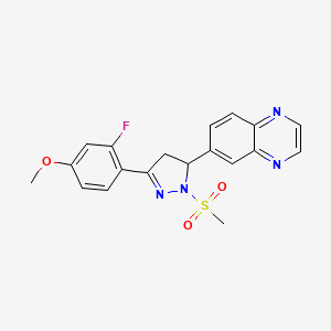 molecular formula C19H17FN4O3S B2625500 6-(3-(2-fluoro-4-methoxyphenyl)-1-(methylsulfonyl)-4,5-dihydro-1H-pyrazol-5-yl)quinoxaline CAS No. 1010914-49-4