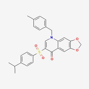 molecular formula C27H25NO5S B2625507 5-[(4-Methylphenyl)methyl]-7-(4-propan-2-ylphenyl)sulfonyl-[1,3]dioxolo[4,5-g]quinolin-8-one CAS No. 866844-80-6