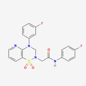 molecular formula C20H16F2N4O3S B2625525 N-(4-fluorophenyl)-2-(4-(3-fluorophenyl)-1,1-dioxido-3,4-dihydro-2H-pyrido[2,3-e][1,2,4]thiadiazin-2-yl)acetamide CAS No. 1251597-08-6