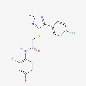 molecular formula C19H16ClF2N3OS B2625530 2-((5-(4-氯苯基)-2,2-二甲基-2H-咪唑-4-基)硫代)-N-(2,4-二氟苯基)乙酰胺 CAS No. 899934-67-9