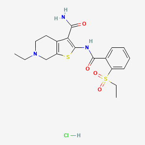 molecular formula C19H24ClN3O4S2 B2625543 盐酸6-乙基-2-(2-(乙磺酰)苯甲酰胺)-4,5,6,7-四氢噻吩并[2,3-c]吡啶-3-甲酰胺 CAS No. 1216870-89-1
