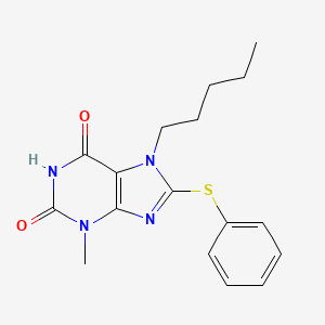 molecular formula C17H20N4O2S B2625544 3-甲基-7-戊基-8-苯硫基嘌呤-2,6-二酮 CAS No. 867041-01-8