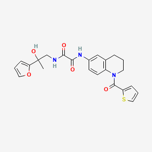 molecular formula C23H23N3O5S B2625545 N1-(2-(furan-2-yl)-2-hydroxypropyl)-N2-(1-(thiophene-2-carbonyl)-1,2,3,4-tetrahydroquinolin-6-yl)oxalamide CAS No. 1396707-48-4