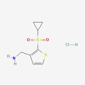 molecular formula C8H12ClNO2S2 B2625562 (2-环丙基磺酰基噻吩-3-基)甲胺;盐酸盐 CAS No. 2418681-09-9