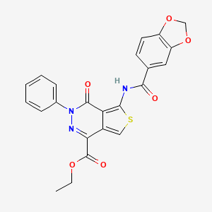 molecular formula C23H17N3O6S B2625565 Ethyl 5-(1,3-benzodioxole-5-carbonylamino)-4-oxo-3-phenylthieno[3,4-d]pyridazine-1-carboxylate CAS No. 851947-11-0