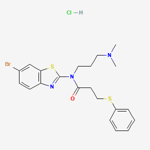 molecular formula C21H25BrClN3OS2 B2625569 N-(6-bromobenzo[d]thiazol-2-yl)-N-(3-(dimethylamino)propyl)-3-(phenylthio)propanamide hydrochloride CAS No. 1217081-75-8