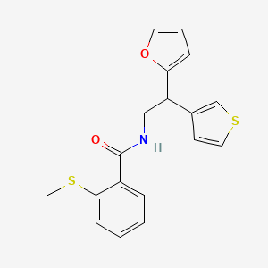 molecular formula C18H17NO2S2 B2625583 N-[2-(呋喃-2-基)-2-(噻吩-3-基)乙基]-2-(甲硫基)苯甲酰胺 CAS No. 2097866-53-8