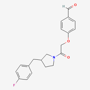 molecular formula C20H20FNO3 B2625593 4-[2-[3-[(4-Fluorophenyl)methyl]pyrrolidin-1-yl]-2-oxoethoxy]benzaldehyde CAS No. 2224550-08-5