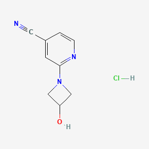 molecular formula C9H10ClN3O B2625610 2-(3-Hydroxyazetidin-1-yl)pyridine-4-carbonitrile;hydrochloride CAS No. 2379985-21-2