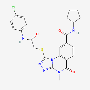 molecular formula C24H23ClN6O3S B2625677 1-((2-((4-chlorophenyl)amino)-2-oxoethyl)thio)-N-cyclopentyl-4-methyl-5-oxo-4,5-dihydro-[1,2,4]triazolo[4,3-a]quinazoline-8-carboxamide CAS No. 1111214-72-2