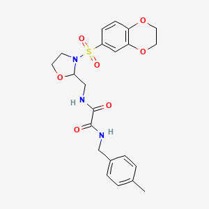 molecular formula C22H25N3O7S B2625679 N-[[3-(2,3-dihydro-1,4-benzodioxin-6-ylsulfonyl)-2-oxazolidinyl]methyl]-N''-[(4-methylphenyl)methyl]oxamide CAS No. 868982-28-9