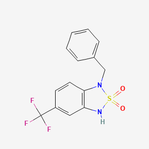 molecular formula C14H11F3N2O2S B2625680 1-Benzyl-5-(trifluoromethyl)-3H-2lambda6,1,3-benzothiadiazole 2,2-dioxide CAS No. 2375270-67-8