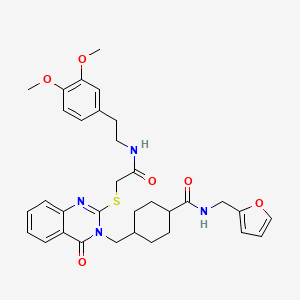 molecular formula C33H38N4O6S B2625682 4-((2-((2-((3,4-dimethoxyphenethyl)amino)-2-oxoethyl)thio)-4-oxoquinazolin-3(4H)-yl)methyl)-N-(furan-2-ylmethyl)cyclohexanecarboxamide CAS No. 422292-75-9