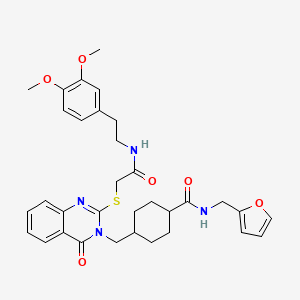 molecular formula C33H38N4O6S B2625682 4-({2-[({[2-(3,4-dimethoxyphenyl)ethyl]carbamoyl}methyl)sulfanyl]-4-oxo-3,4-dihydroquinazolin-3-yl}methyl)-N-[(furan-2-yl)methyl]cyclohexane-1-carboxamide CAS No. 422292-75-9