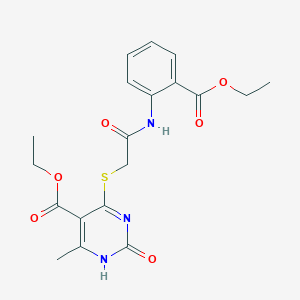 molecular formula C19H21N3O6S B2625713 ethyl 4-[2-(2-ethoxycarbonylanilino)-2-oxoethyl]sulfanyl-6-methyl-2-oxo-1H-pyrimidine-5-carboxylate CAS No. 899957-22-3