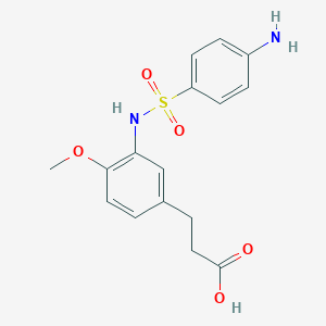 molecular formula C16H18N2O5S B2625718 3-[3-[(4-Aminophenyl)sulfonylamino]-4-methoxyphenyl]propanoic acid CAS No. 2416236-57-0