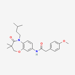 molecular formula C25H32N2O4 B2625719 N-(5-异戊基-3,3-二甲基-4-氧代-2,3,4,5-四氢苯并[b][1,4]恶二杂环辛-8-基)-2-(4-甲氧基苯基)乙酰胺 CAS No. 921585-09-3