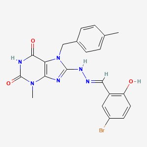 molecular formula C21H19BrN6O3 B2625733 (E)-8-(2-(5-bromo-2-hydroxybenzylidene)hydrazinyl)-3-methyl-7-(4-methylbenzyl)-1H-purine-2,6(3H,7H)-dione CAS No. 536718-80-6