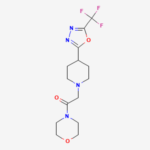 molecular formula C14H19F3N4O3 B2625748 1-Morpholino-2-(4-(5-(trifluoromethyl)-1,3,4-oxadiazol-2-yl)piperidin-1-yl)ethanone CAS No. 1396862-29-5