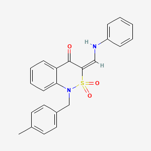 molecular formula C23H20N2O3S B2625753 (3E)-3-(anilinomethylene)-1-(4-methylbenzyl)-1H-2,1-benzothiazin-4(3H)-one 2,2-dioxide CAS No. 893309-74-5