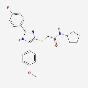 molecular formula C23H24FN3O2S B2625754 N-cyclopentyl-2-{[2-(4-fluorophenyl)-5-(4-methoxyphenyl)-1H-imidazol-4-yl]thio}acetamide CAS No. 901258-32-0