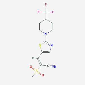 molecular formula C13H14F3N3O2S2 B2625756 (E)-2-(methylsulfonyl)-3-{2-[4-(trifluoromethyl)piperidino]-1,3-thiazol-5-yl}-2-propenenitrile CAS No. 2067643-60-9