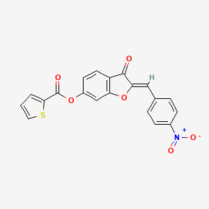 molecular formula C20H11NO6S B2625768 (Z)-2-(4-硝基亚苄基)-3-氧代-2,3-二氢苯并呋喃-6-基噻吩-2-羧酸酯 CAS No. 622362-44-1