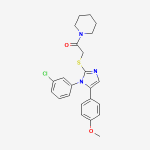 molecular formula C23H24ClN3O2S B2625772 2-((1-(3-chlorophenyl)-5-(4-methoxyphenyl)-1H-imidazol-2-yl)thio)-1-(piperidin-1-yl)ethanone CAS No. 1207036-36-9