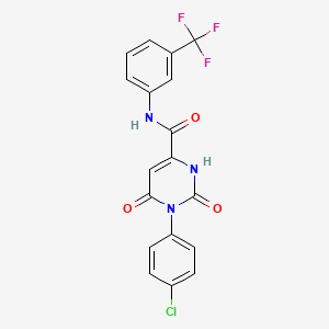molecular formula C18H11ClF3N3O3 B2625776 1-(4-chlorophenyl)-6-hydroxy-2-oxo-N-[3-(trifluoromethyl)phenyl]-1,2-dihydro-4-pyrimidinecarboxamide CAS No. 861212-24-0