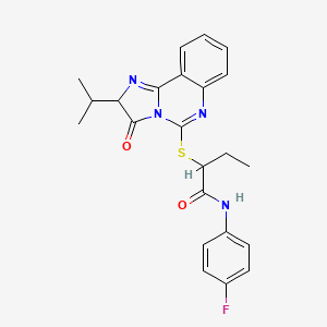 molecular formula C23H23FN4O2S B2625784 N-(4-fluorophenyl)-2-((2-isopropyl-3-oxo-2,3-dihydroimidazo[1,2-c]quinazolin-5-yl)thio)butanamide CAS No. 1189731-19-8