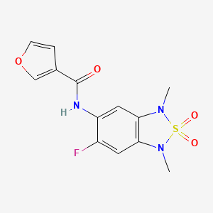 molecular formula C13H12FN3O4S B2625793 N-(6-fluoro-1,3-dimethyl-2,2-dioxido-1,3-dihydrobenzo[c][1,2,5]thiadiazol-5-yl)furan-3-carboxamide CAS No. 2034242-63-0