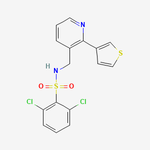 molecular formula C16H12Cl2N2O2S2 B2625809 2,6-二氯-N-((2-(噻吩-3-基)吡啶-3-基)甲基)苯磺酰胺 CAS No. 2034596-89-7