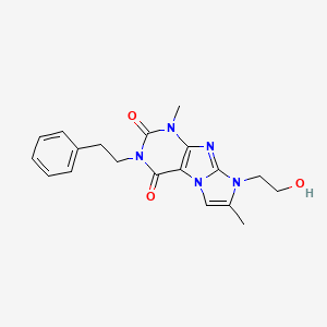 molecular formula C19H21N5O3 B2625834 8-(2-hydroxyethyl)-1,7-dimethyl-3-phenethyl-1H-imidazo[2,1-f]purine-2,4(3H,8H)-dione CAS No. 915927-43-4
