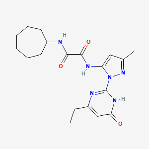 molecular formula C19H26N6O3 B2625836 N1-cycloheptyl-N2-(1-(4-ethyl-6-oxo-1,6-dihydropyrimidin-2-yl)-3-methyl-1H-pyrazol-5-yl)oxalamide CAS No. 1013888-44-2