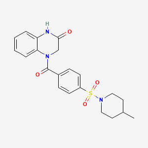 molecular formula C21H23N3O4S B2625847 4-(4-((4-methylpiperidin-1-yl)sulfonyl)benzoyl)-3,4-dihydroquinoxalin-2(1H)-one CAS No. 952812-45-2