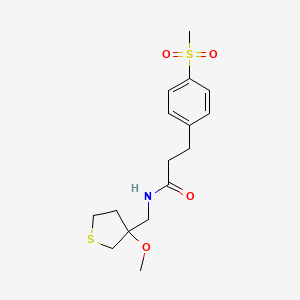 molecular formula C16H23NO4S2 B2625852 N-((3-methoxytetrahydrothiophen-3-yl)methyl)-3-(4-(methylsulfonyl)phenyl)propanamide CAS No. 2034573-22-1