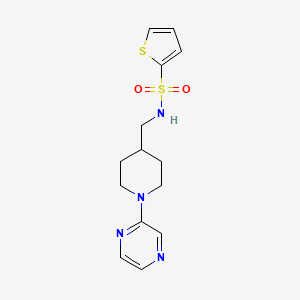 molecular formula C14H18N4O2S2 B2625856 N-((1-(pyrazin-2-yl)piperidin-4-yl)methyl)thiophene-2-sulfonamide CAS No. 1421482-92-9