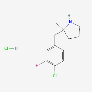molecular formula C12H16Cl2FN B2625875 2-[(4-Chloro-3-fluorophenyl)methyl]-2-methylpyrrolidine hydrochloride CAS No. 2089277-23-4
